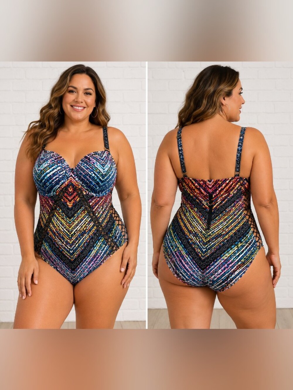 swimsuits for all size 16 geometric print underwire one piece braided trim